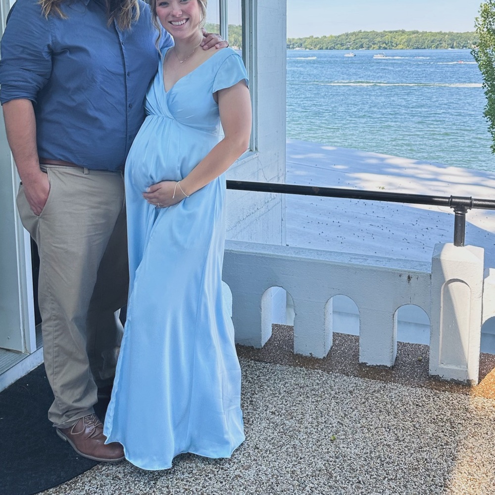 Maternity Azazie Sky Blue Maxi Dress with Slit